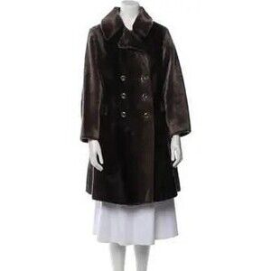 Seeotta Vintage Double Breasted Military Style Faux Fur Swing Coat Sz L